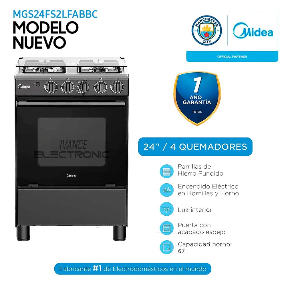 Cocina a Gas Midea 4 Hornillas Encendido Eléctrico Negra - MGS24FS2LFABBC