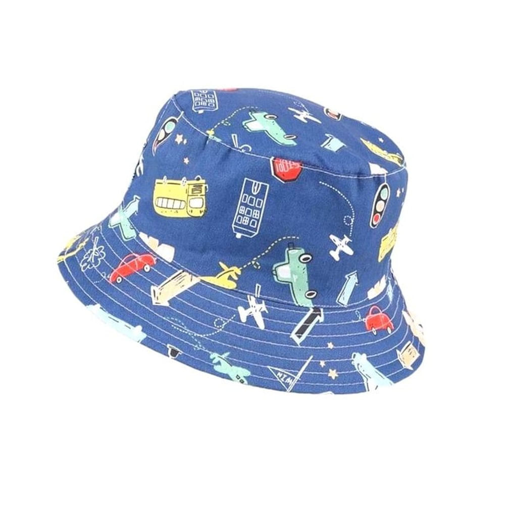 Sombrero Niño Doble Tela Carrito Redondo Coches Azul