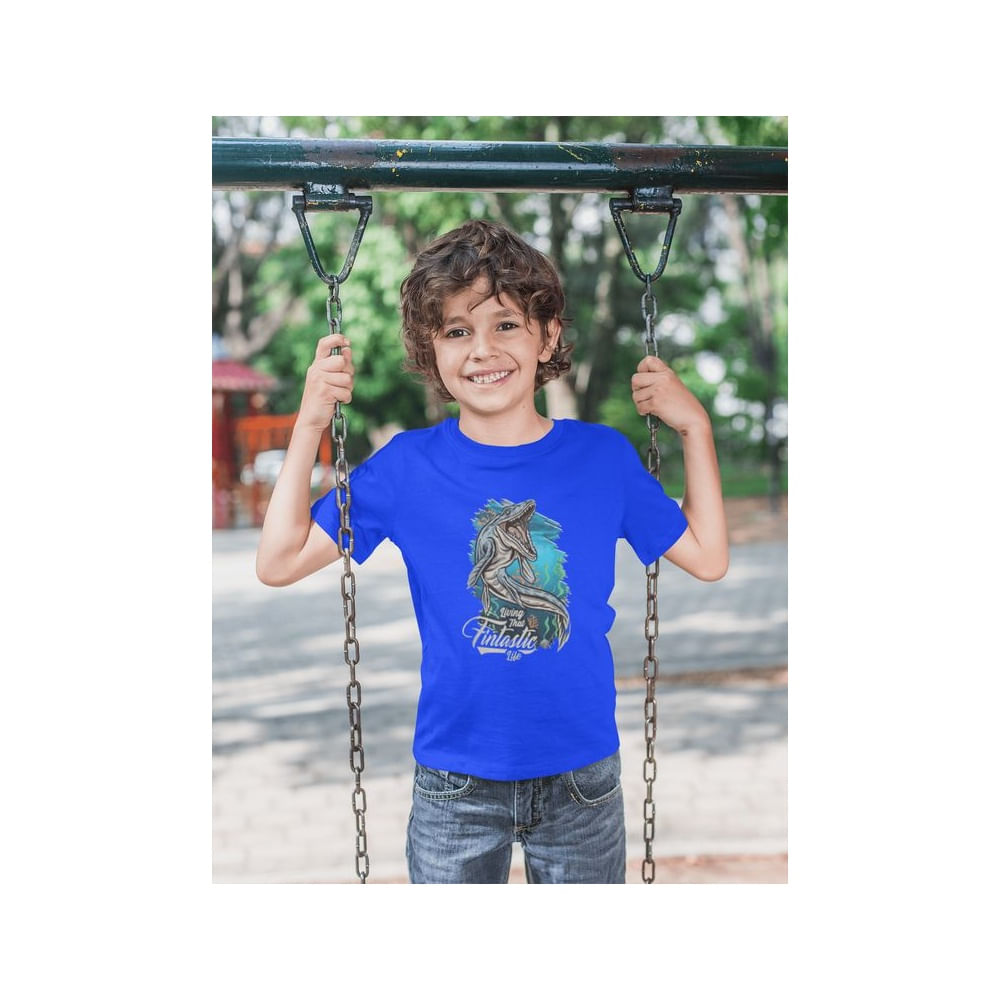 Polo de Dinosaurios Mosasaurio Camiseta para Niños Algodon Azulino