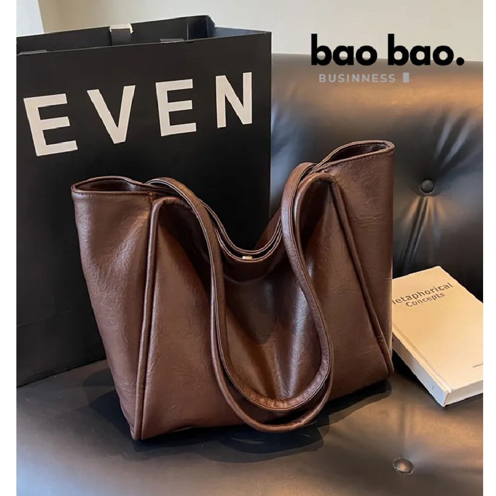 CARTERA GRANDE DE CUERO PU MUJER TOTEBAG BOLSO ELEGANTE - COLOR MARRON