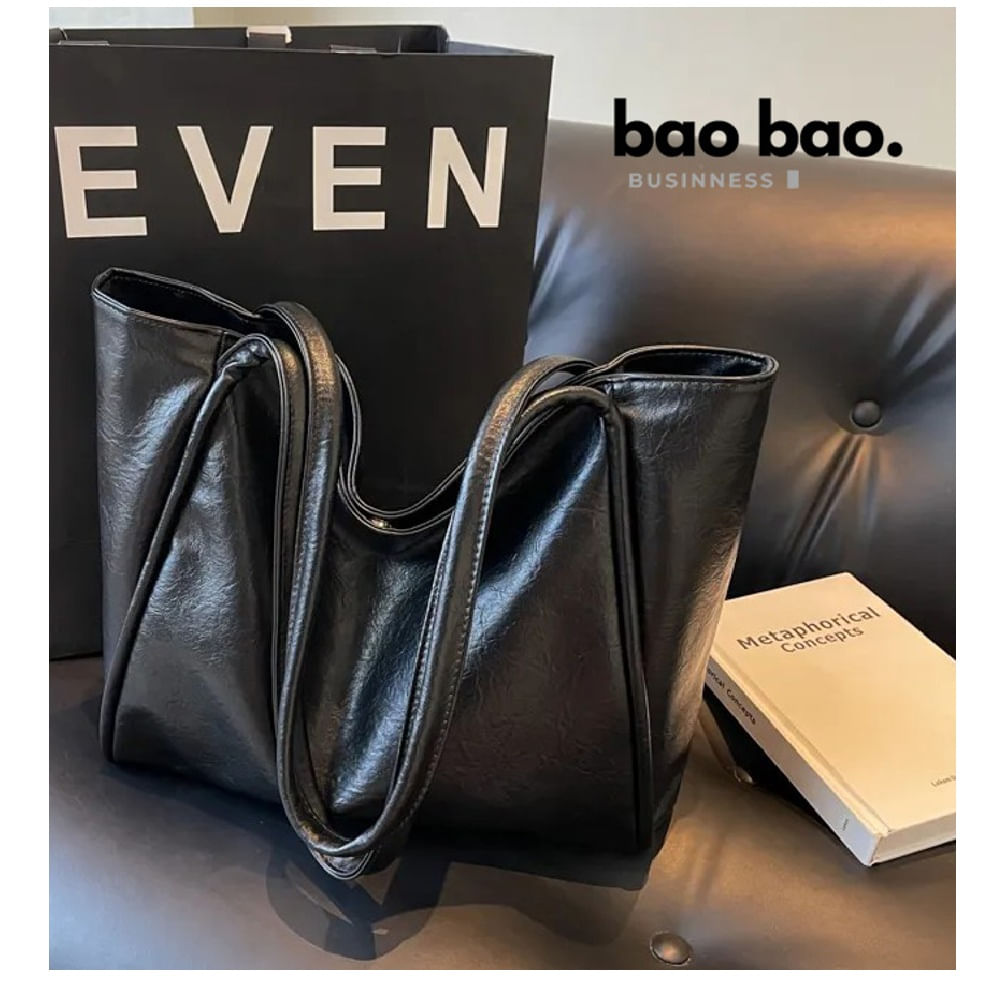 CARTERA GRANDE DE CUERO PU MUJER TOTEBAG BOLSO ELEGANTE - COLOR NEGRO
