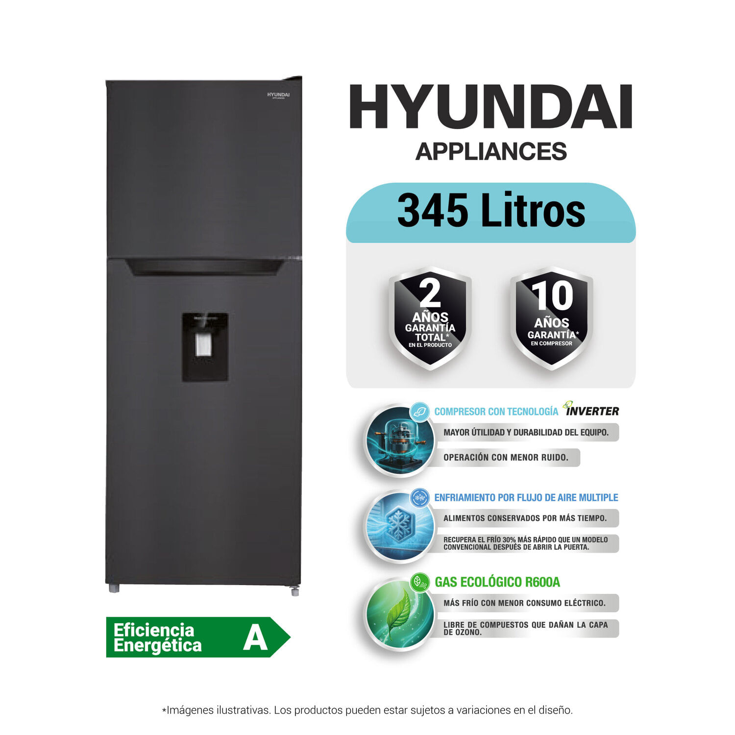 Refrigeradora Hyundai 345 L No frost HYRF3482NF Top Mount (Top Mount) Negro