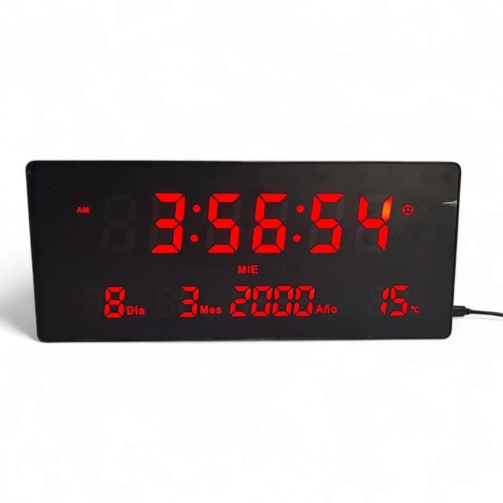 Reloj Digital De Pared Alarma Calendario y Temperatura 36x16cm