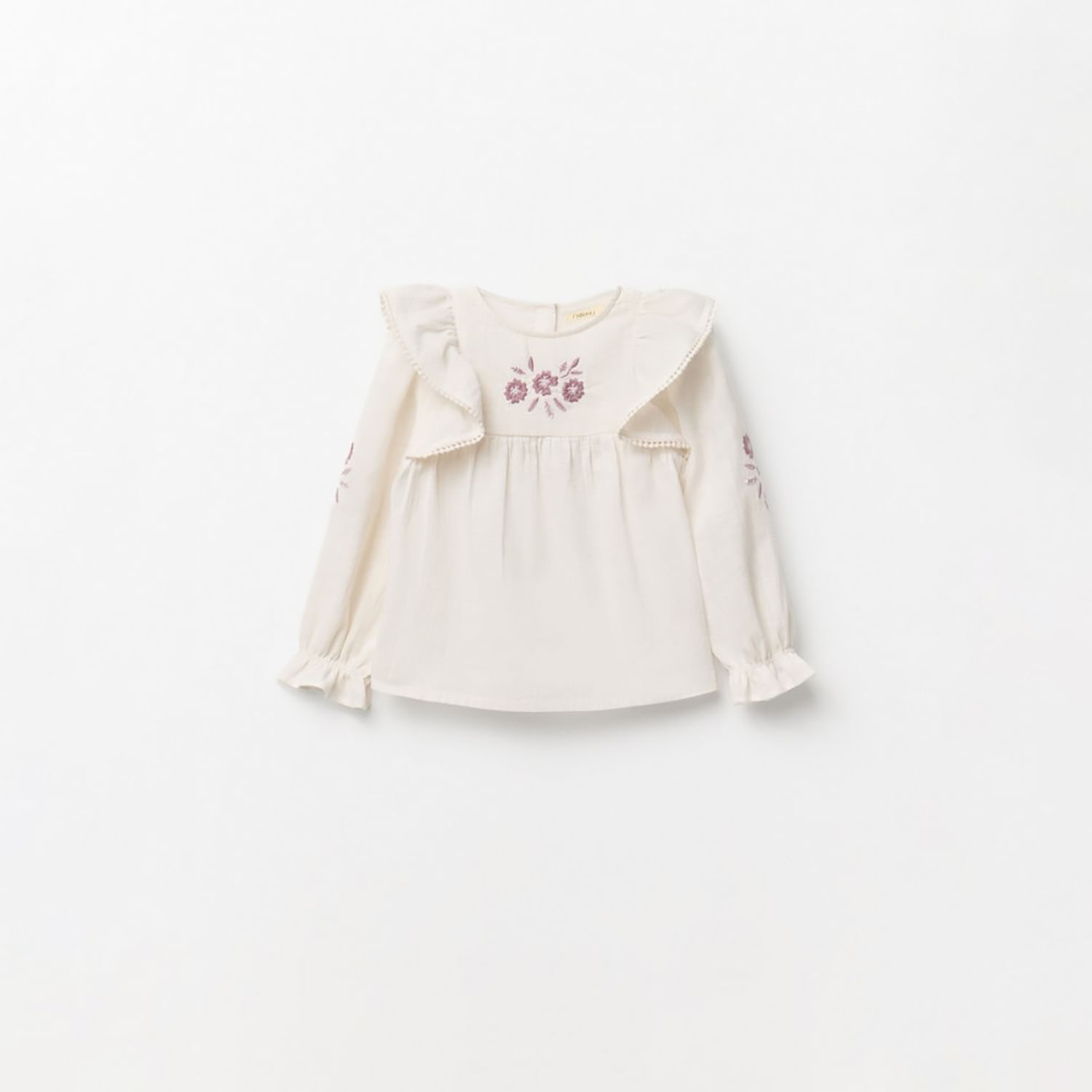 Blusa Niña Sfera Cotton Slub Con Bordados Crudo