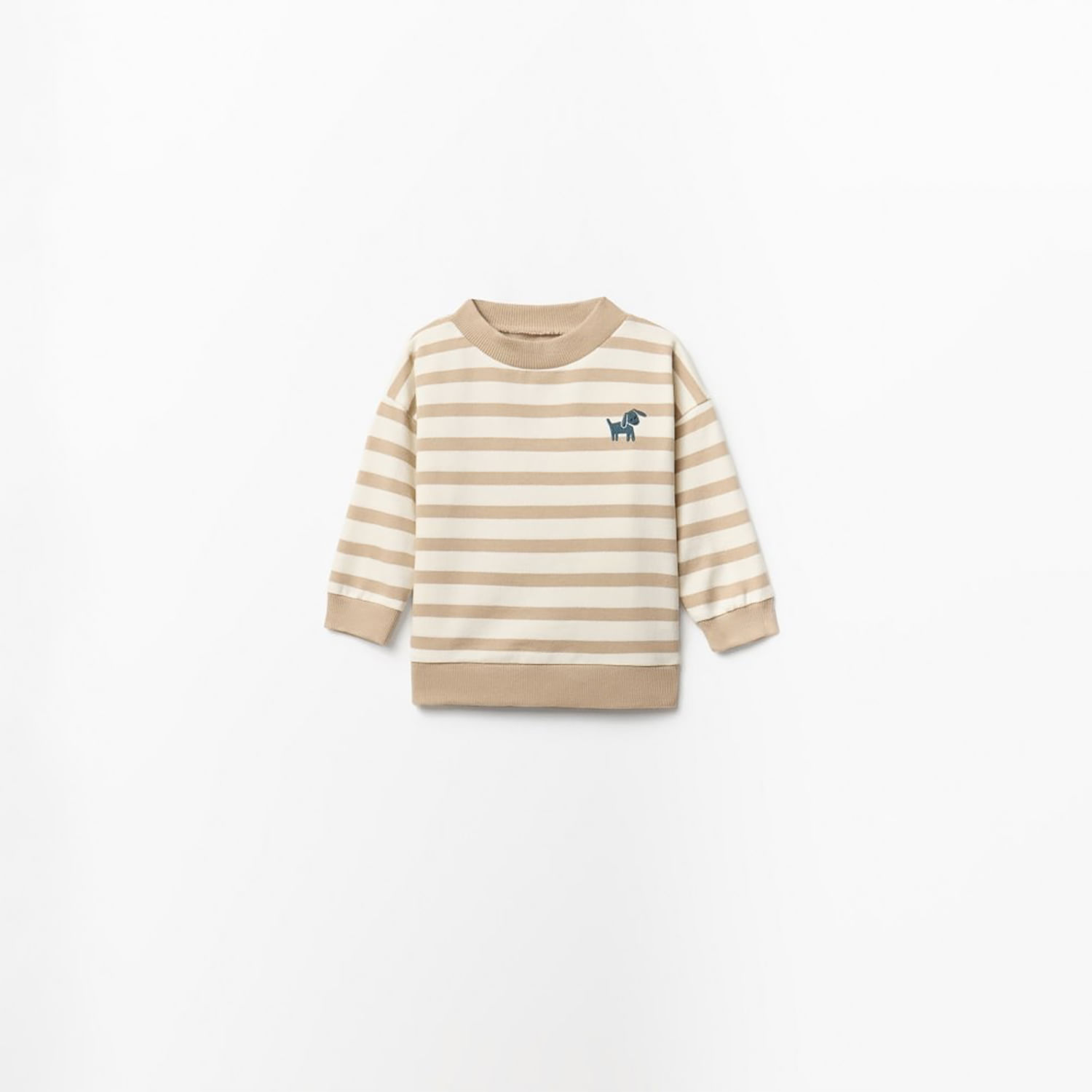 Polera Bebé Niño Sfera  Rayas Bordado Perro Marron Claro