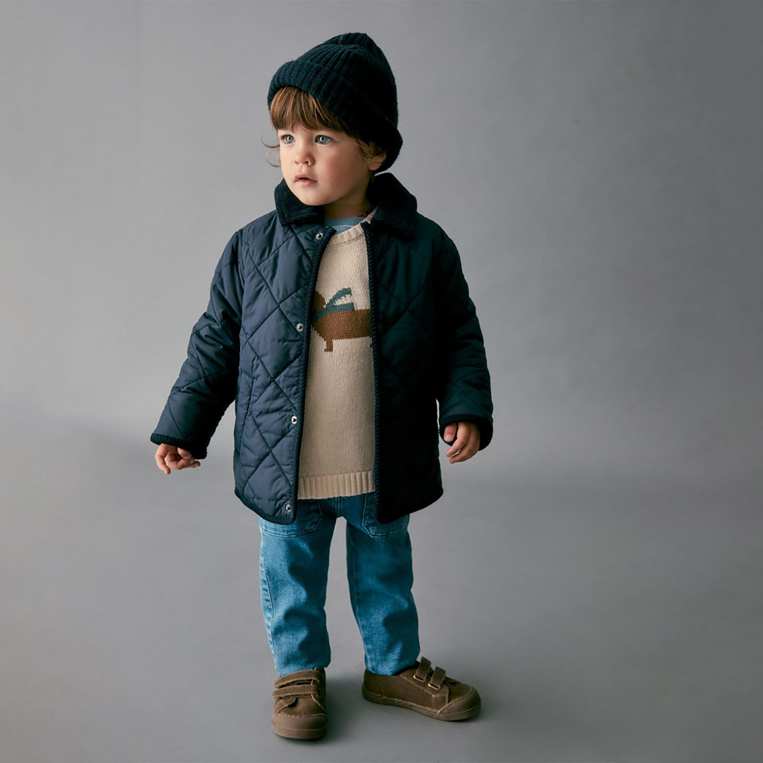 Casaca Bebé Niño Sfera Acolchada Snaps Cuello Azul Marino