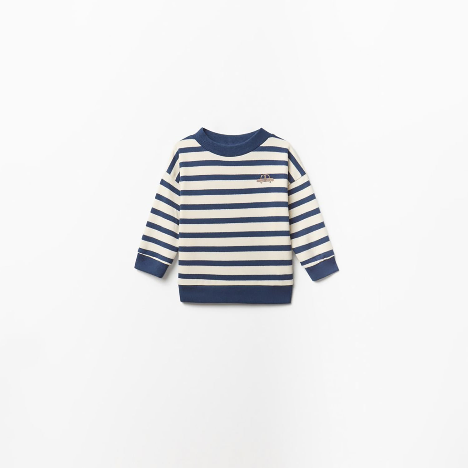 Polera Bebé Niño Sfera  Rayas Bordado Coche Azul Marino