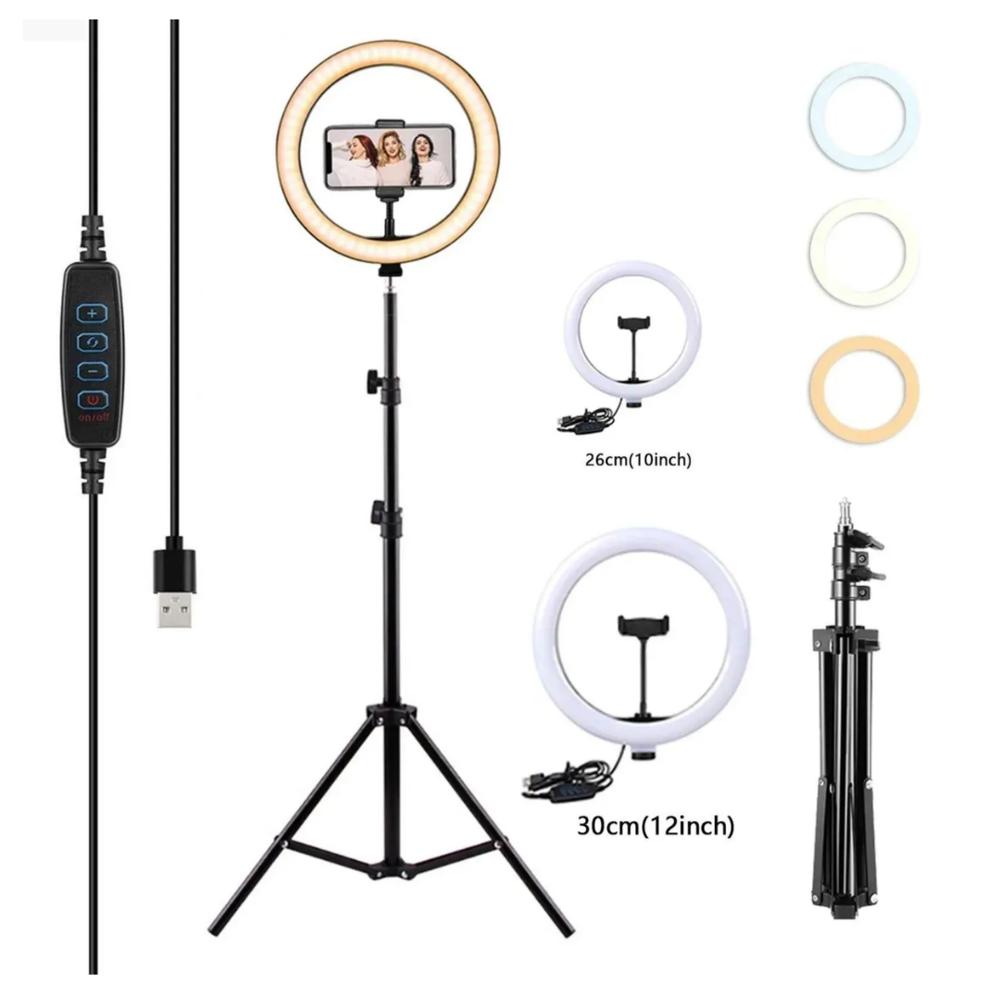 ARO DE LUZ LED 30 CM TRÍPODE 2.1 M - 3 TONOS DE LUZ