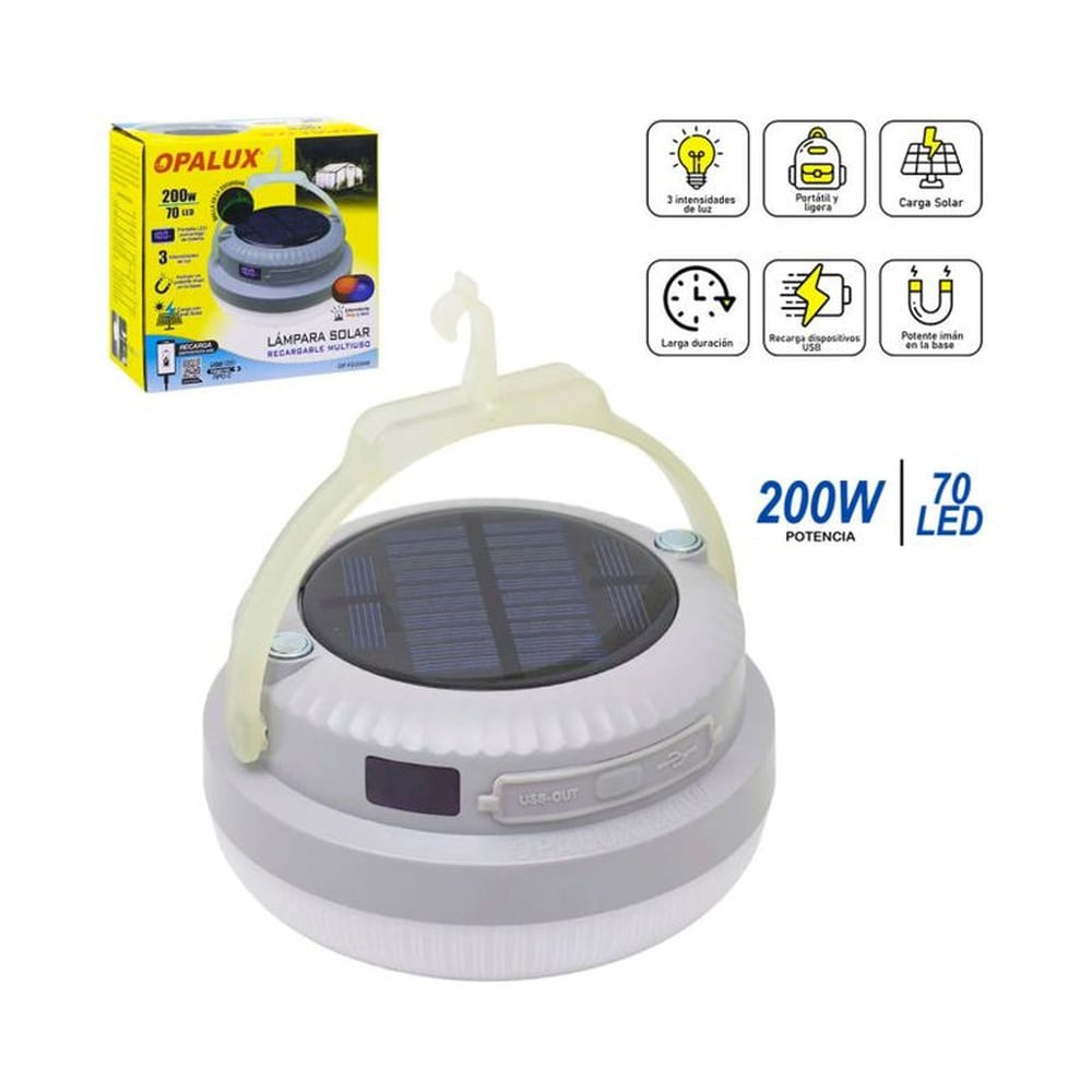 Lámpara Portátil Recargable con Panel Solar 200W OP-FD200W OPALUX