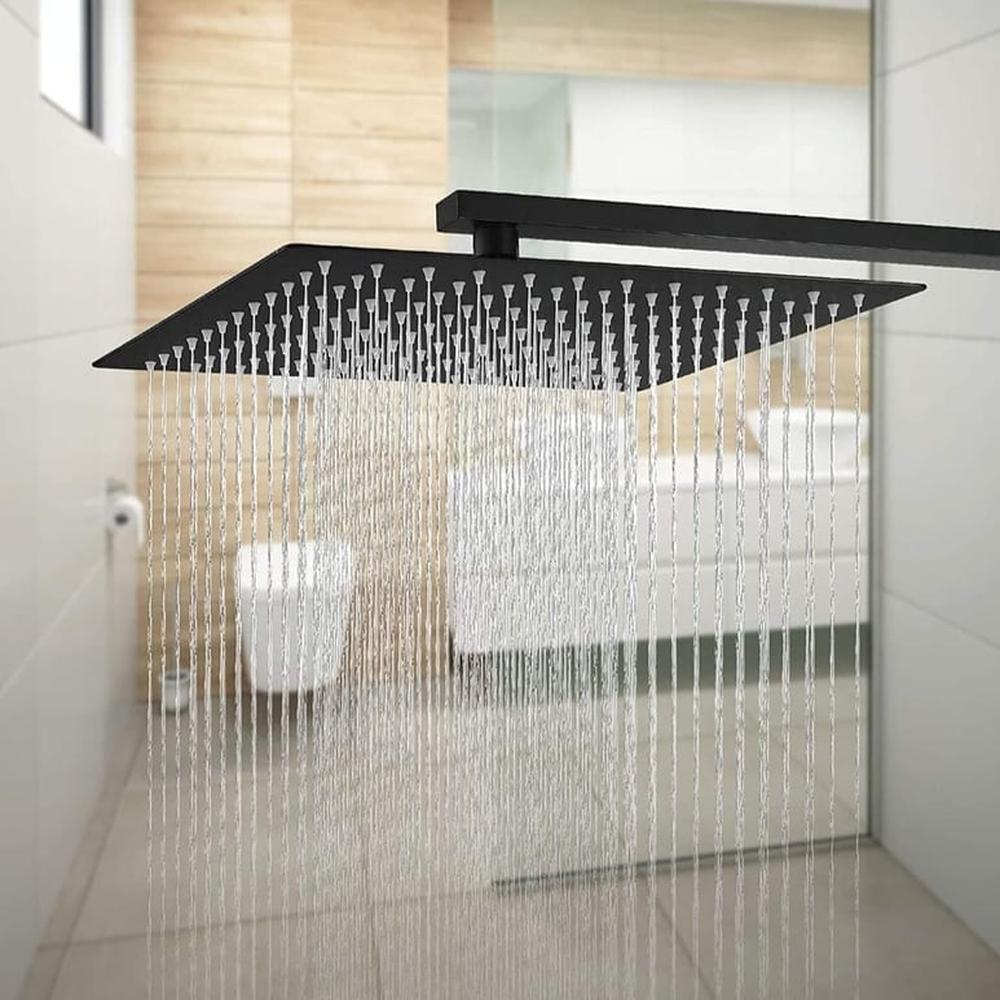 Cabezal Ducha Española Cuadrada Negro Mate 30x30cm con Brazo de 50cm