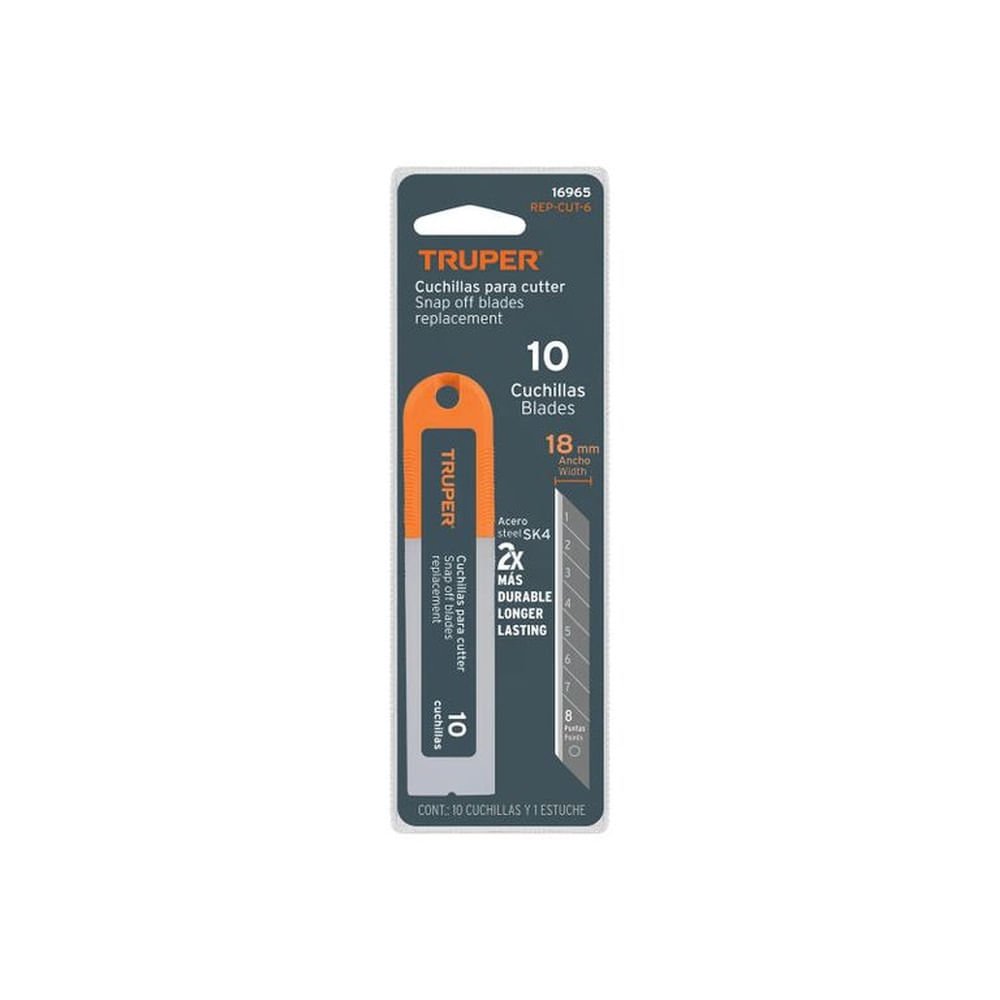 Estuche con 10 cuchillas SK4 de 18 mm para cutter Truper - 16965
