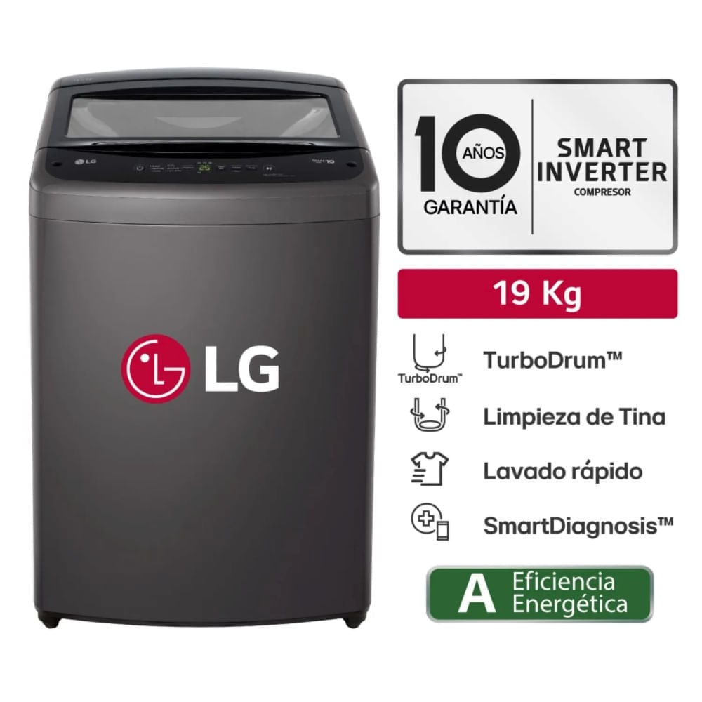 LAVADORA LG TURBODRUM 19 KG CARGA SUPERIOR NEGRO CLARO - WT19BVTB Negro Claro