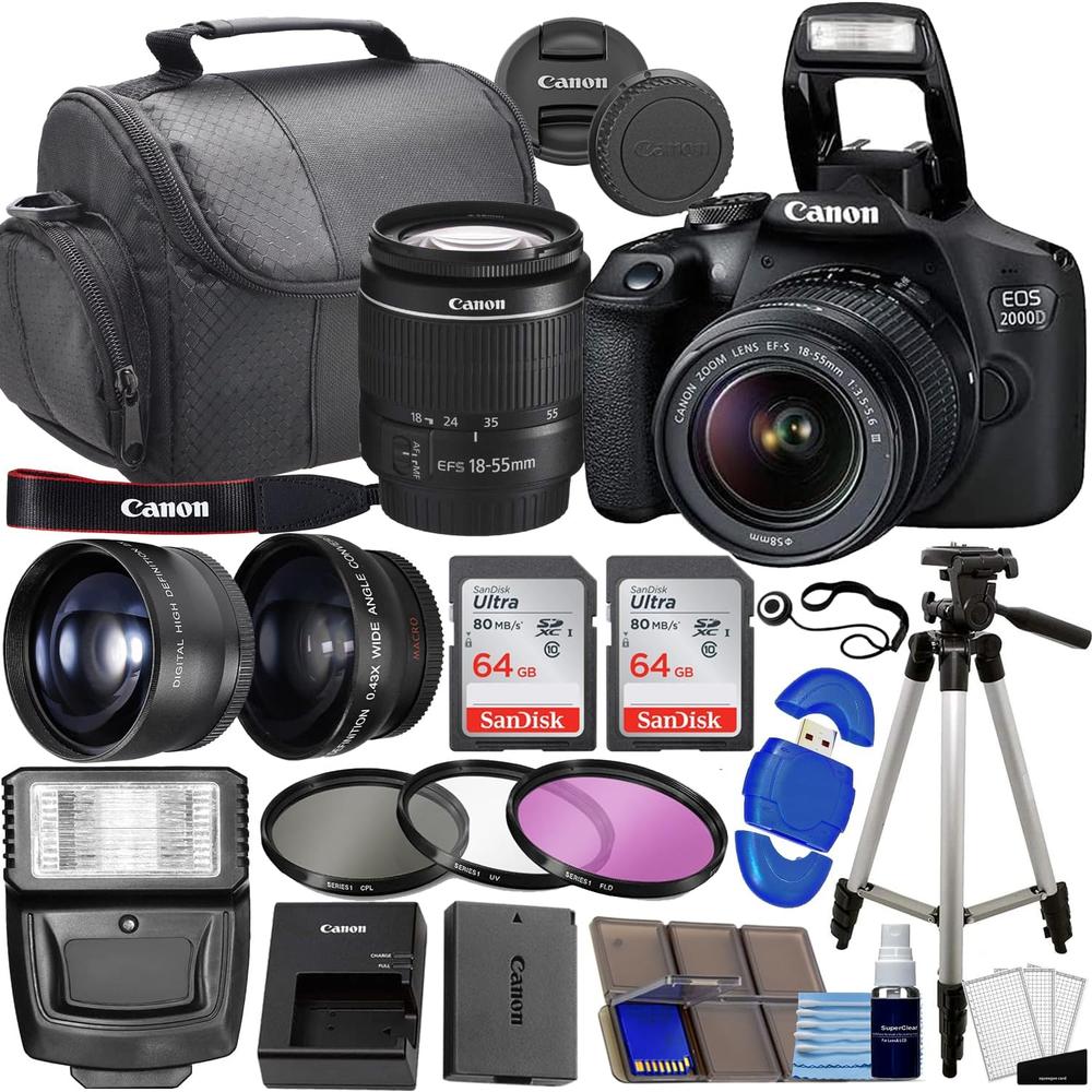 Canon cámara réflex EOS 2000D kit 3 accesorios reacondicionad0 | Negro