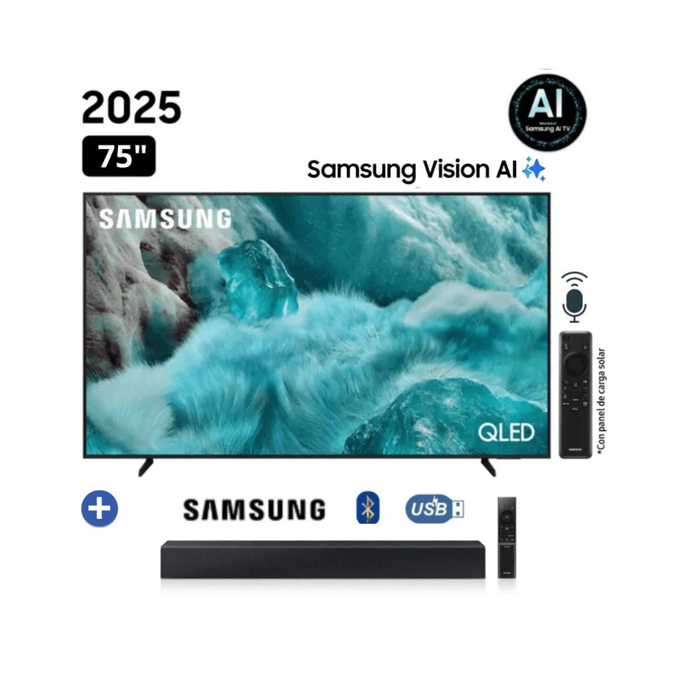 Televisor Samsung Vision Ai 75 QLED Q7F Smart Tv 2025 Con SoundBar HW-B400F
