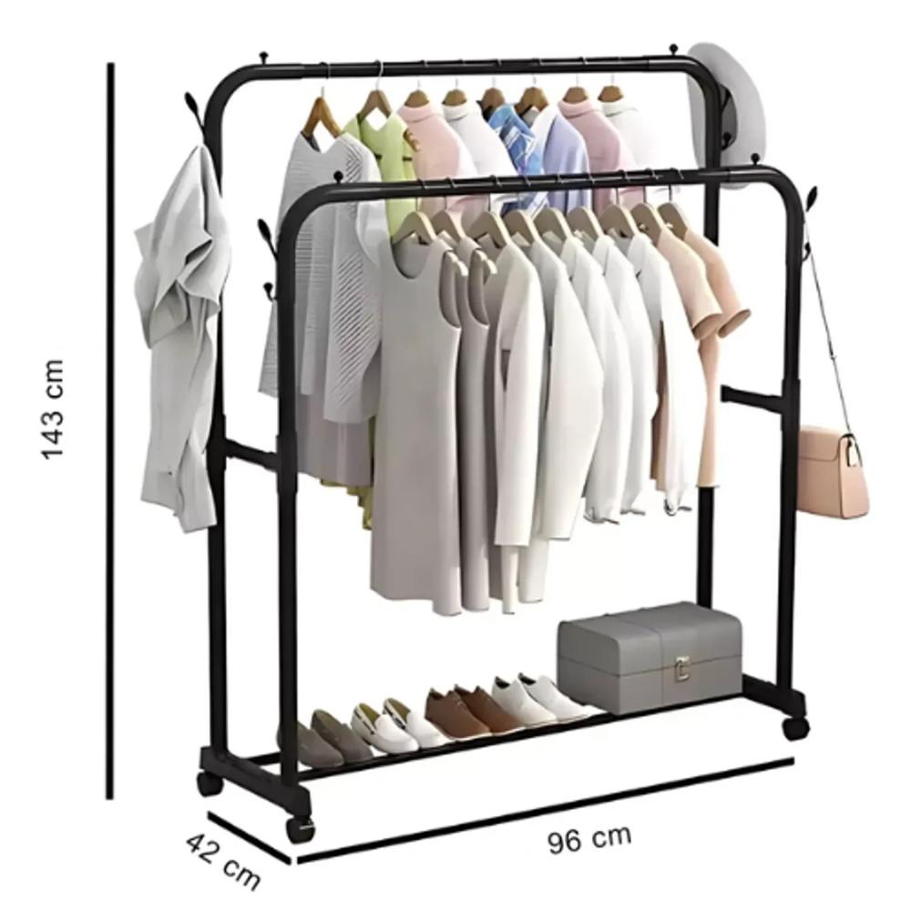 Estante Colgador Organizador Ropa Perchero 35kg Con Ruedas Negro