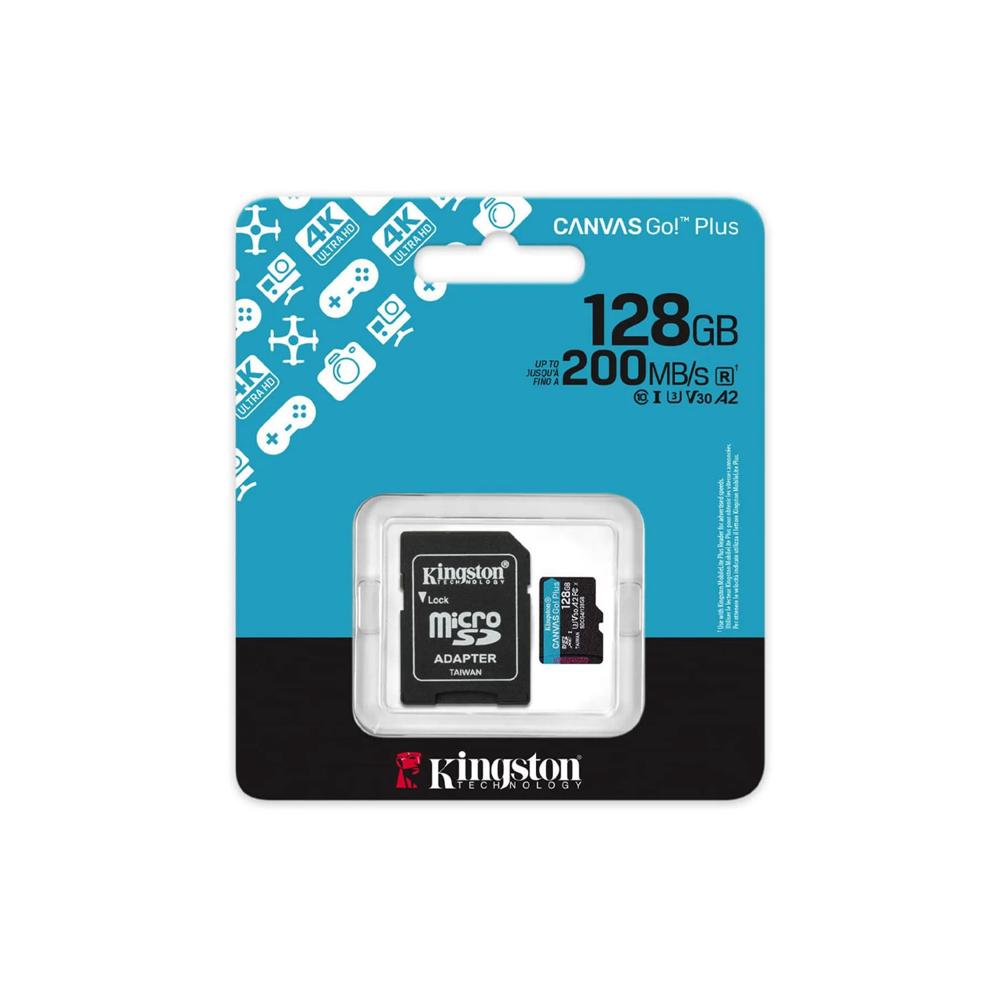 Tarjeta MicroSD Kingston 128GB Canvas Go Plus Gen 4 200Mbps A2 U3