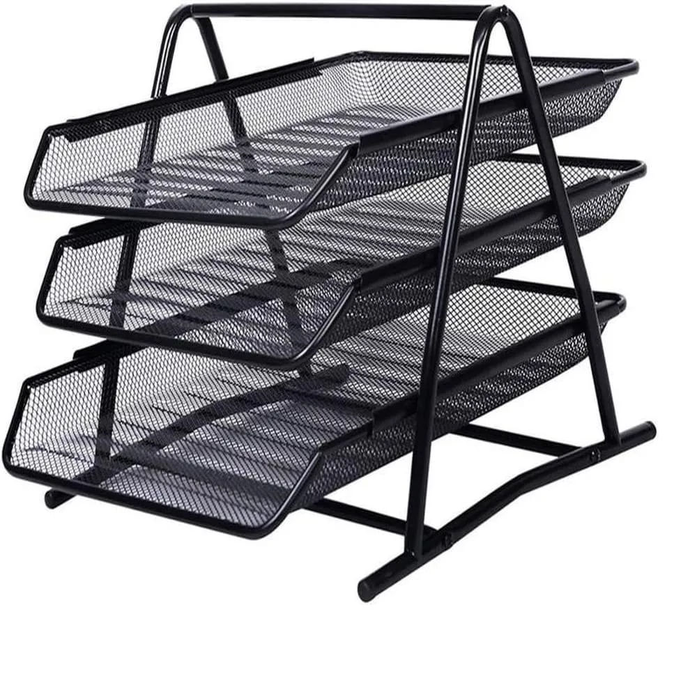 Organizador De Escritorio Oficina Metalica 3 Niveles Negro