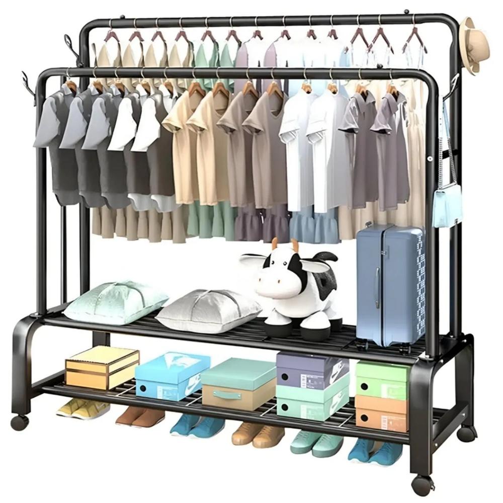 Estante Colgador Organizador Ropa Perchero 48kg Con Ruedas Negro