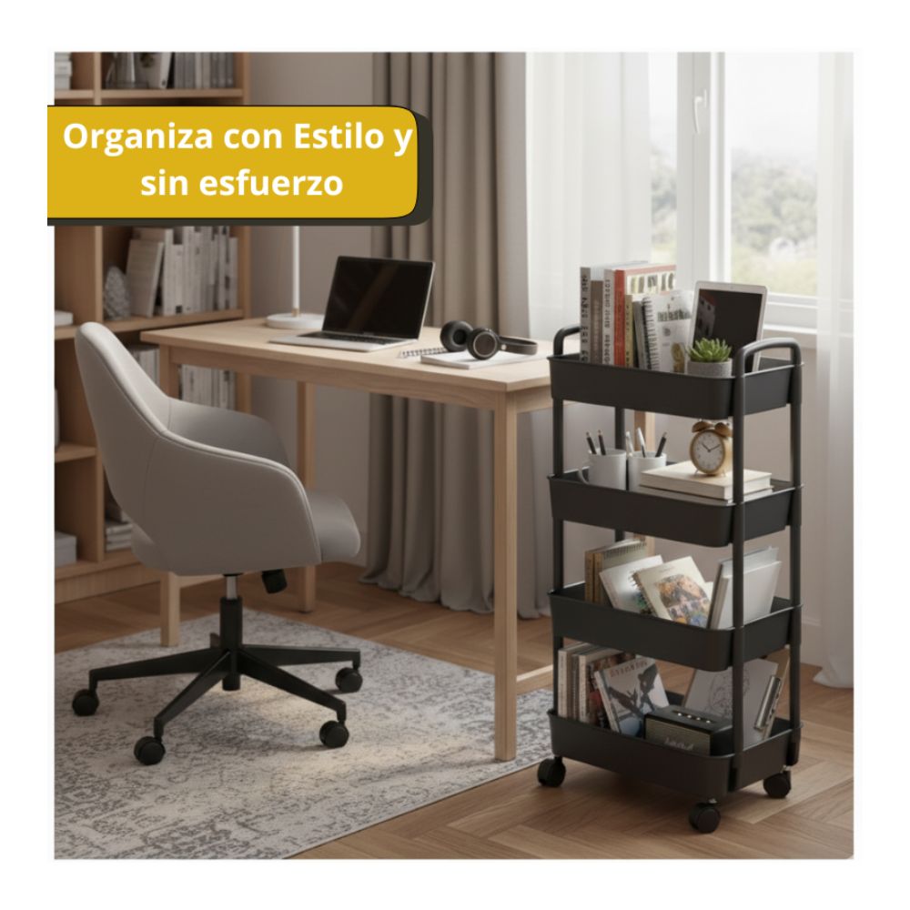 CARRITO ORGANIZADOR COCINA DORMITORIO SALA BAÑO ESCRITORIO- 4 NIVELES- MODERNO Y ELEGANTE
