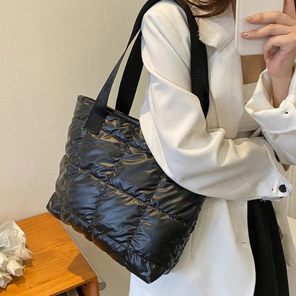 Bolso Hombro Mano Tote Bag Negro Puffer Shopper  Mujer Viaje Genieka
