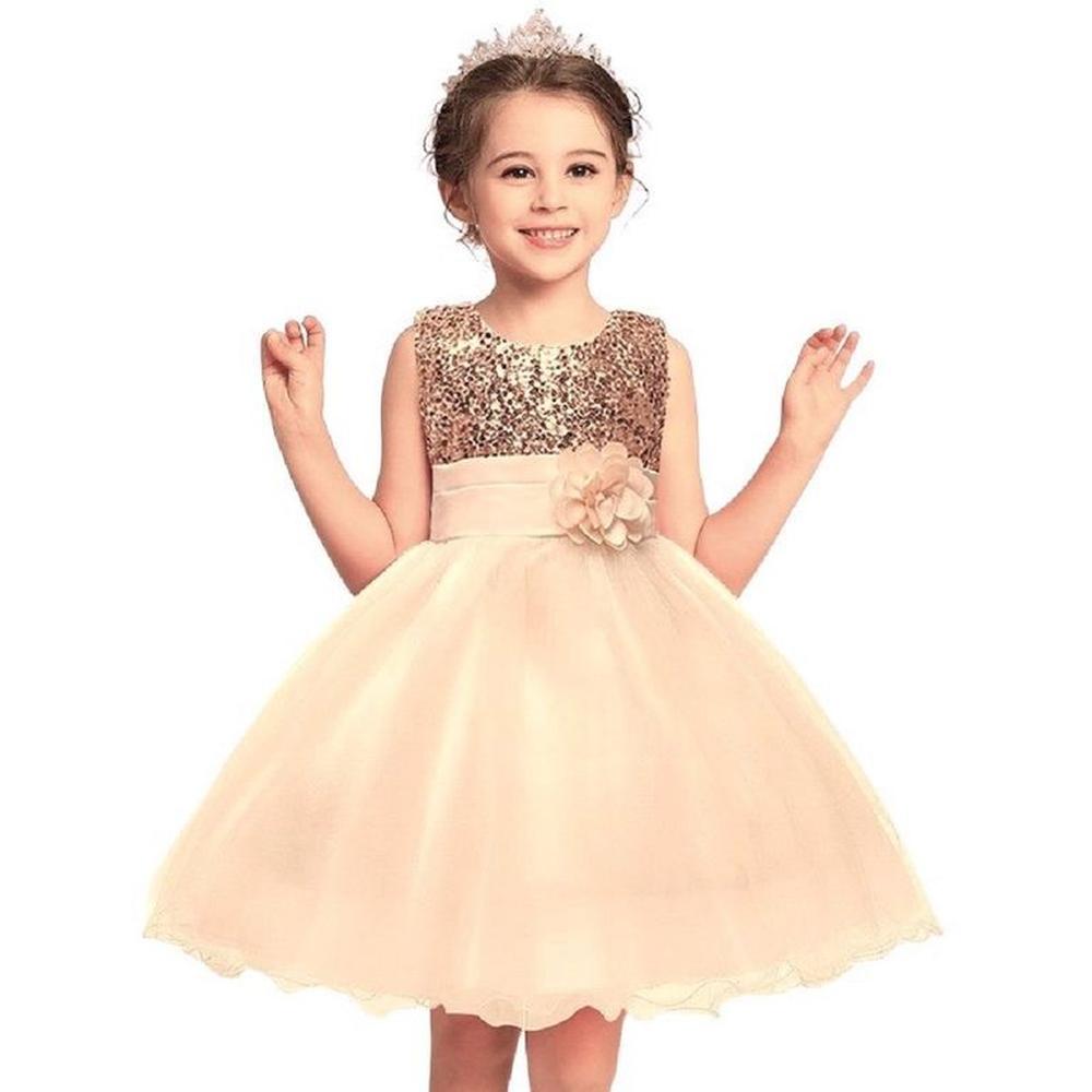 Vestido Niña Genieka Dorado Lentejuelas Y Tul - Little Girl Golden