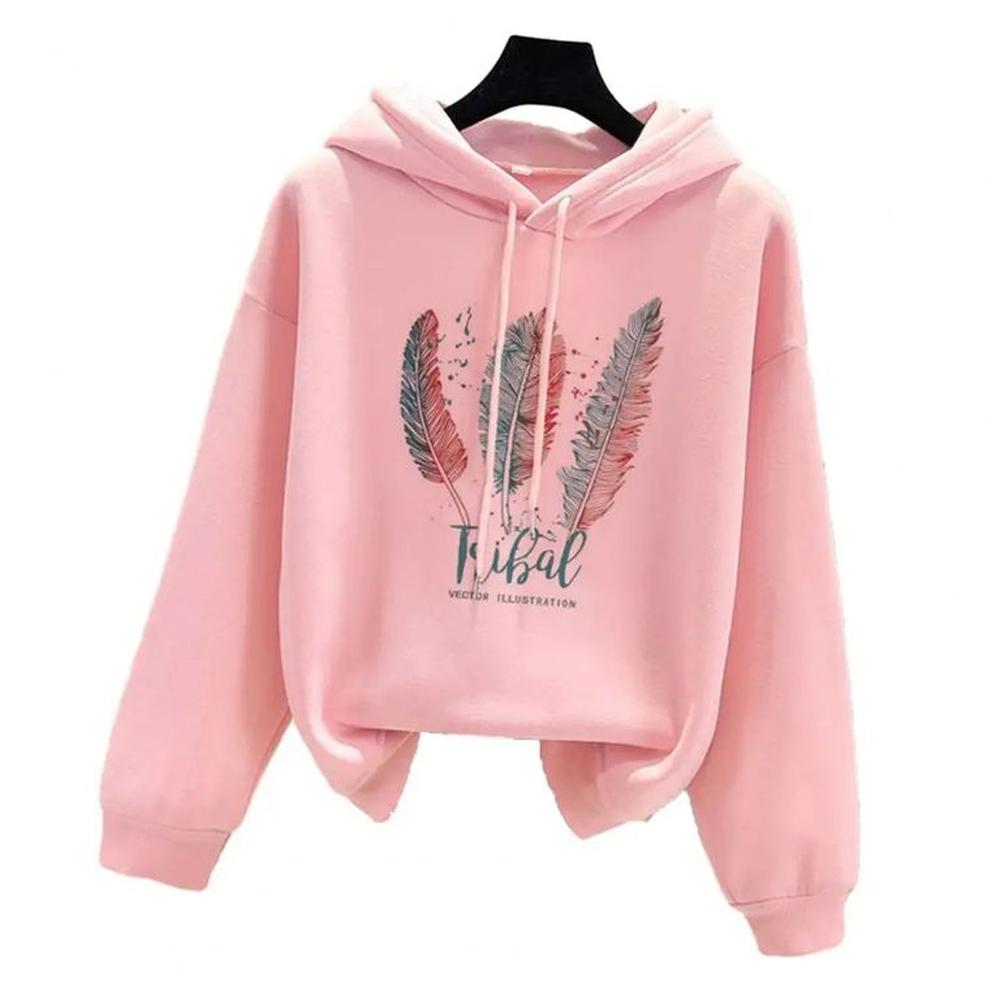 Polera con Capucha Mujer Estampado Suéter Sudadera Rosado Moda Genieka