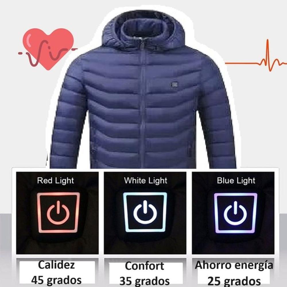Casaca Calefactora Térmica Hombre Impermeable Azul Capucha Genieka