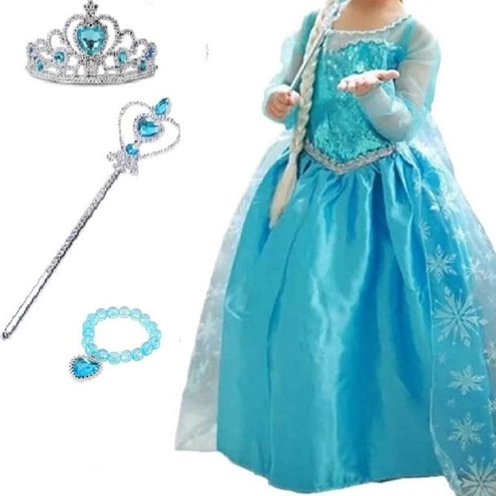 Vestido Niña Princesa Celeste Accesorios Cumpleaños Navidad Genieka