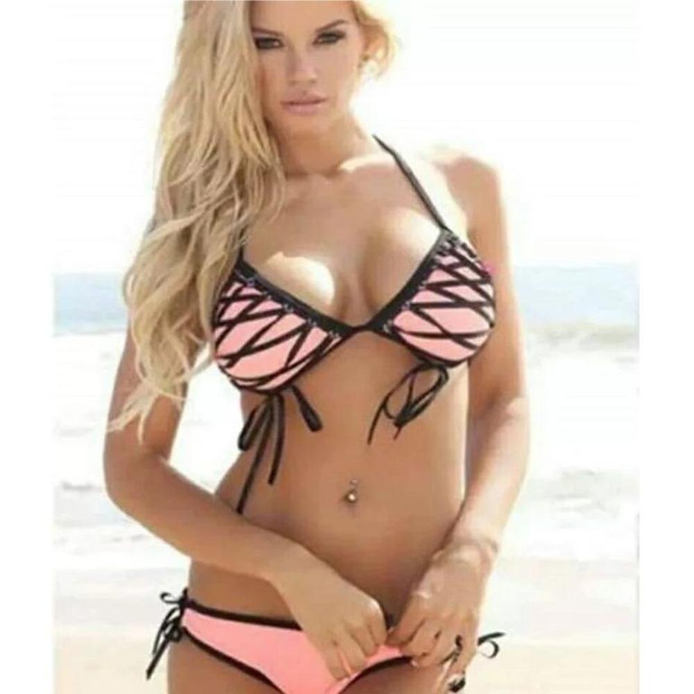 Bikini Lencería Rose Mujer Lazos Traje de Baño Moda Playa Verano