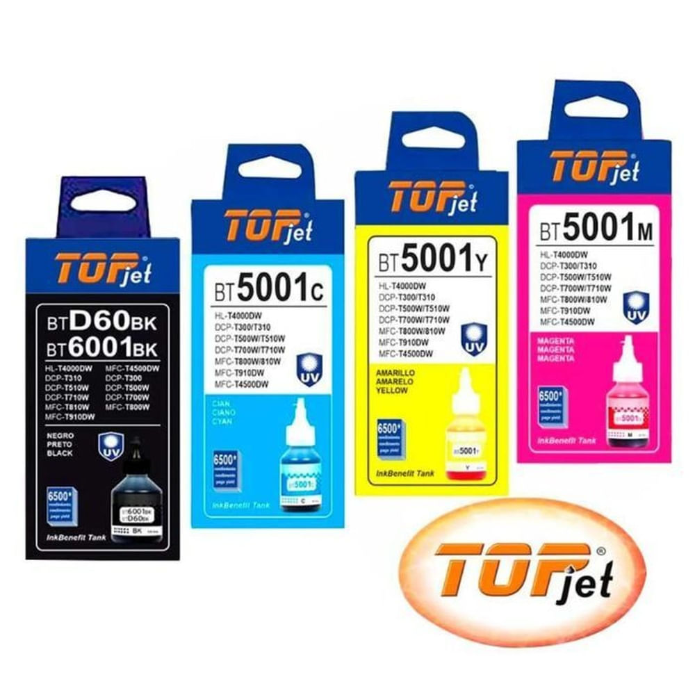 TINTA COMPATIBLE BROTHER BT5001 - BT D60BK PACK 4 COLORES