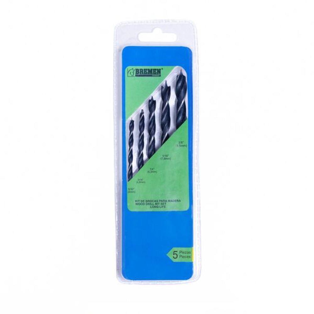 Set Brocas para Madera x 05 pzs. ( 5/32"" - 3/8"") Bremen - Negras