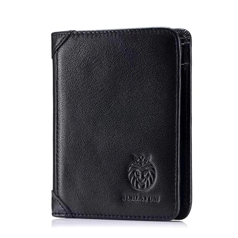 Billetera SCHLATUM Slim Bifold Hombre Cuero Genuino con Bloqueo RFID - Negro - Talla única