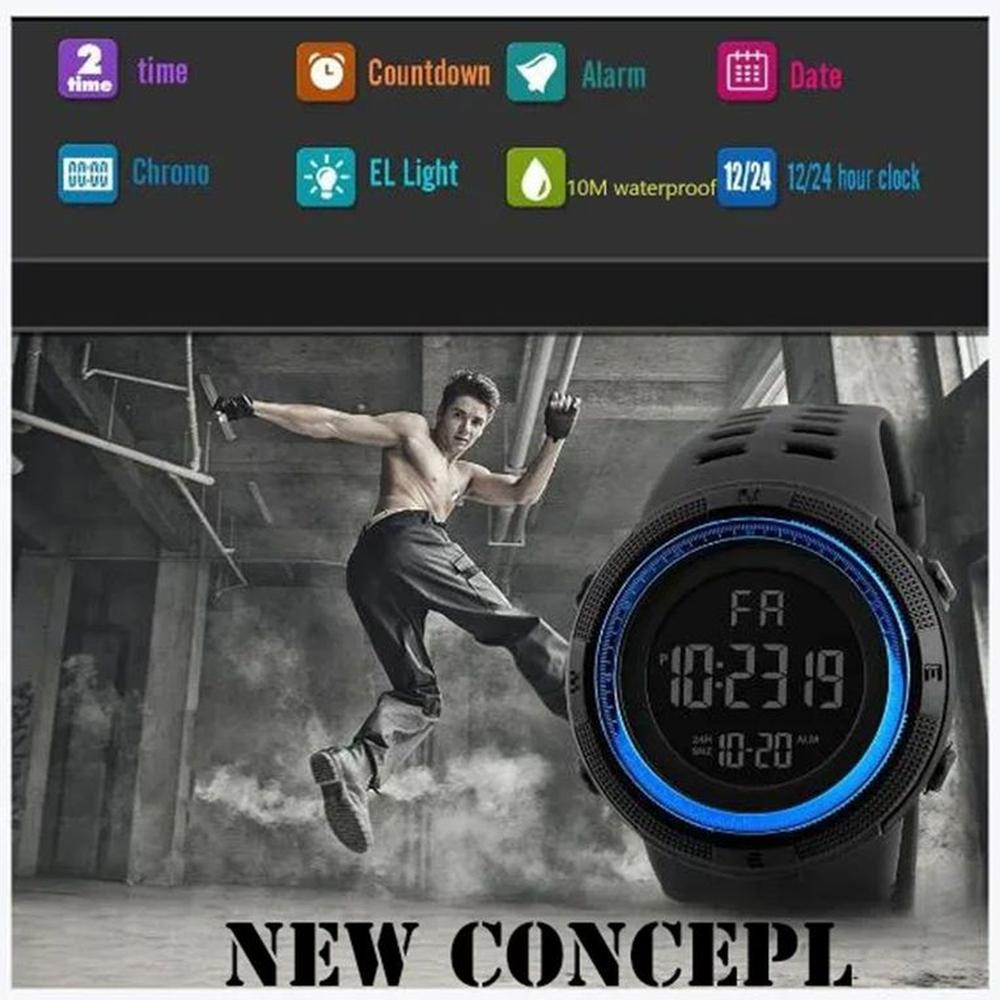 Reloj Digital Negro-Azul Hombre Deportivo Navidad Genieka