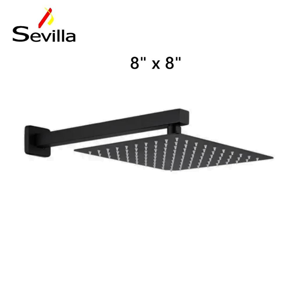 Ducha Española Cuadrada 8 x 8 Pulgadas Negro Acero Inox Sevilla