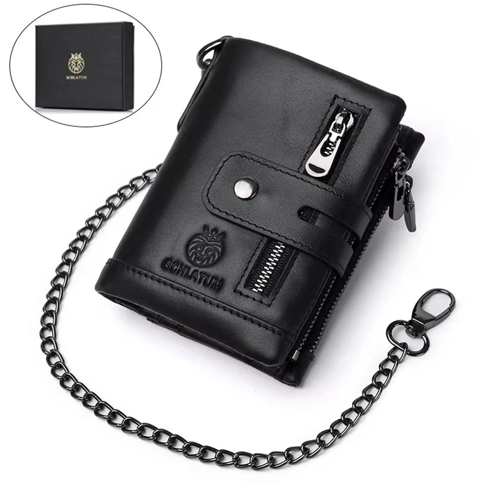 Billetera SCHLATUM Hombre Cuero Genuino y Bloqueo RFID Gran Capacidad - Negro - Talla única