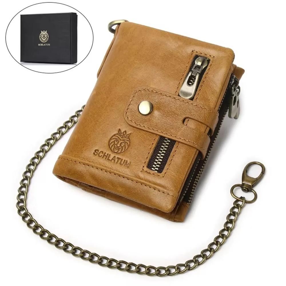 Billetera SCHLATUM Hombre Cuero Genuino y Bloqueo RFID Gran Capacidad