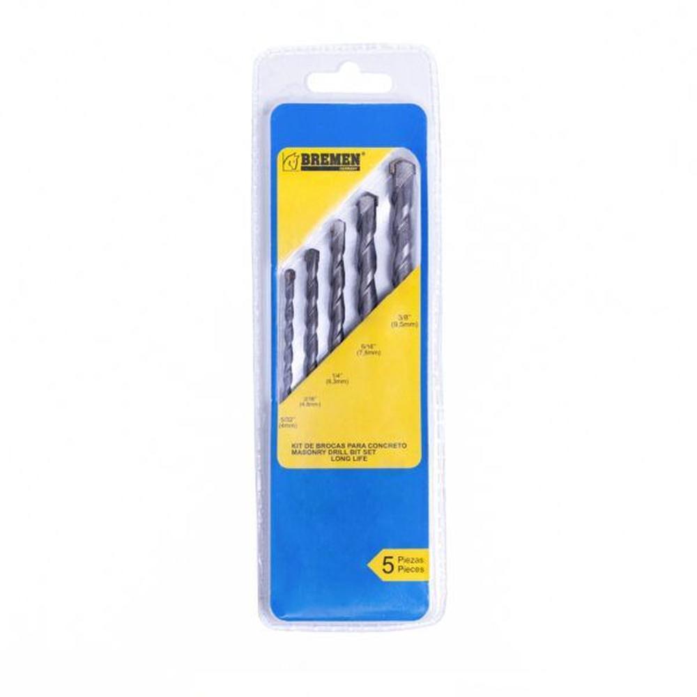 Set Brocas para Concreto x 05 pzs. (5/32"" - 3/8"") Bremen - Gris