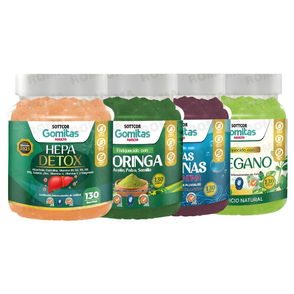 PACK 4 GOMITAS HEPA DETOX + MORINGA + ALGAS MARINAS + ORÉGANO SOTTCOR