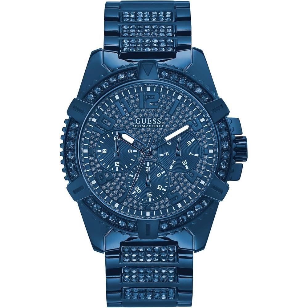 Reloj GUESS dorado con cristales, multifunción y resistente al agua