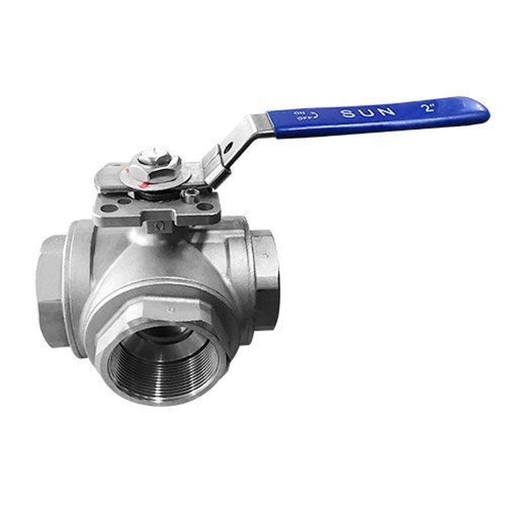 Valvula Esferica 3 Vias Ac. Inox 1.1/2  Paso L (1000 Wog) Sun - Gris