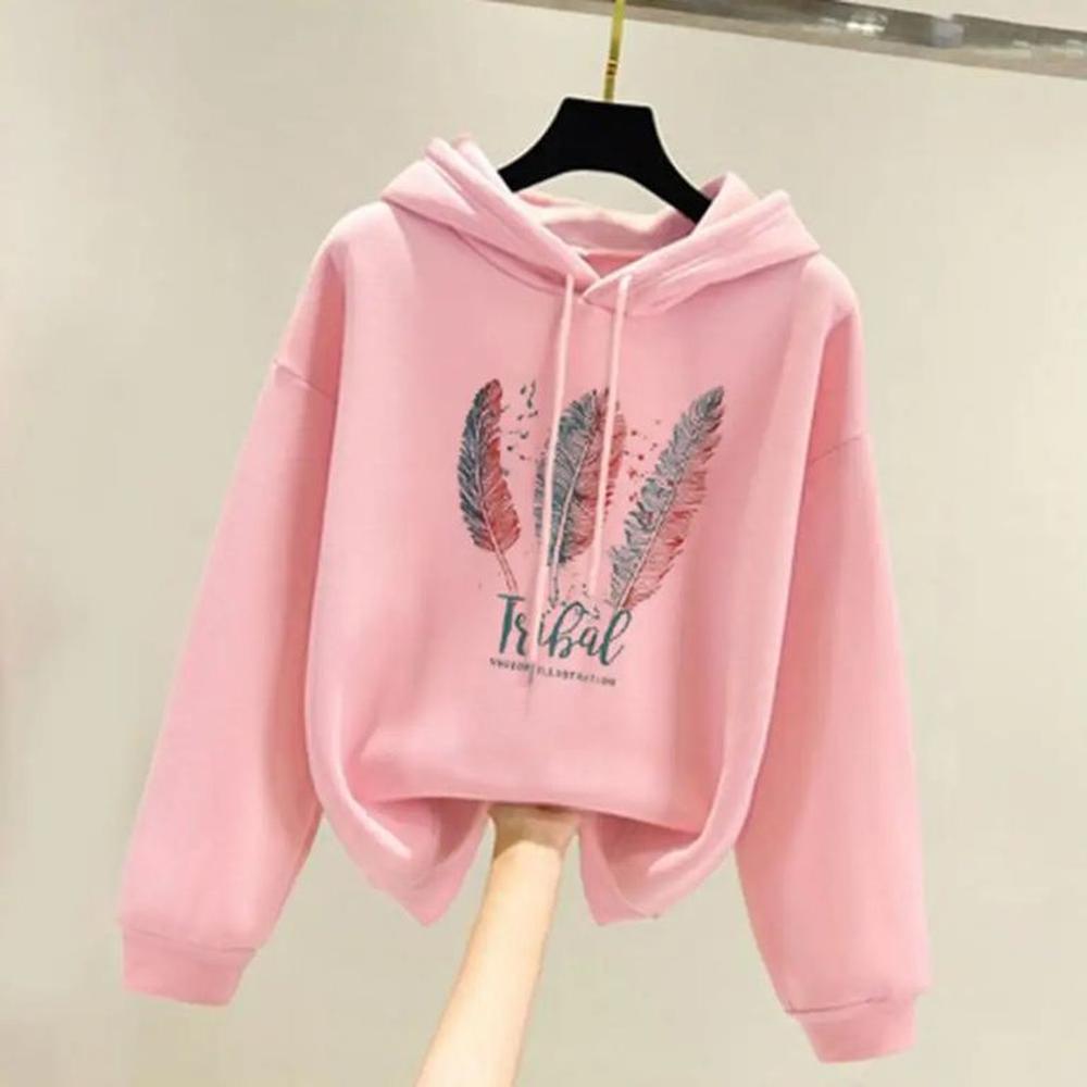 Suéter con Capucha Mujer Estampado Polera Sudadera Rosado Moda Genieka