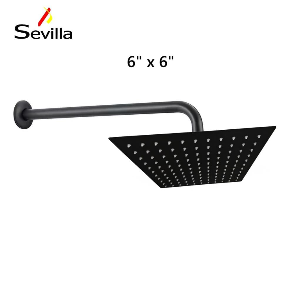 Ducha Española Cuadrada 6 x 6 Pulgadas Negro Acero Inox Sevilla
