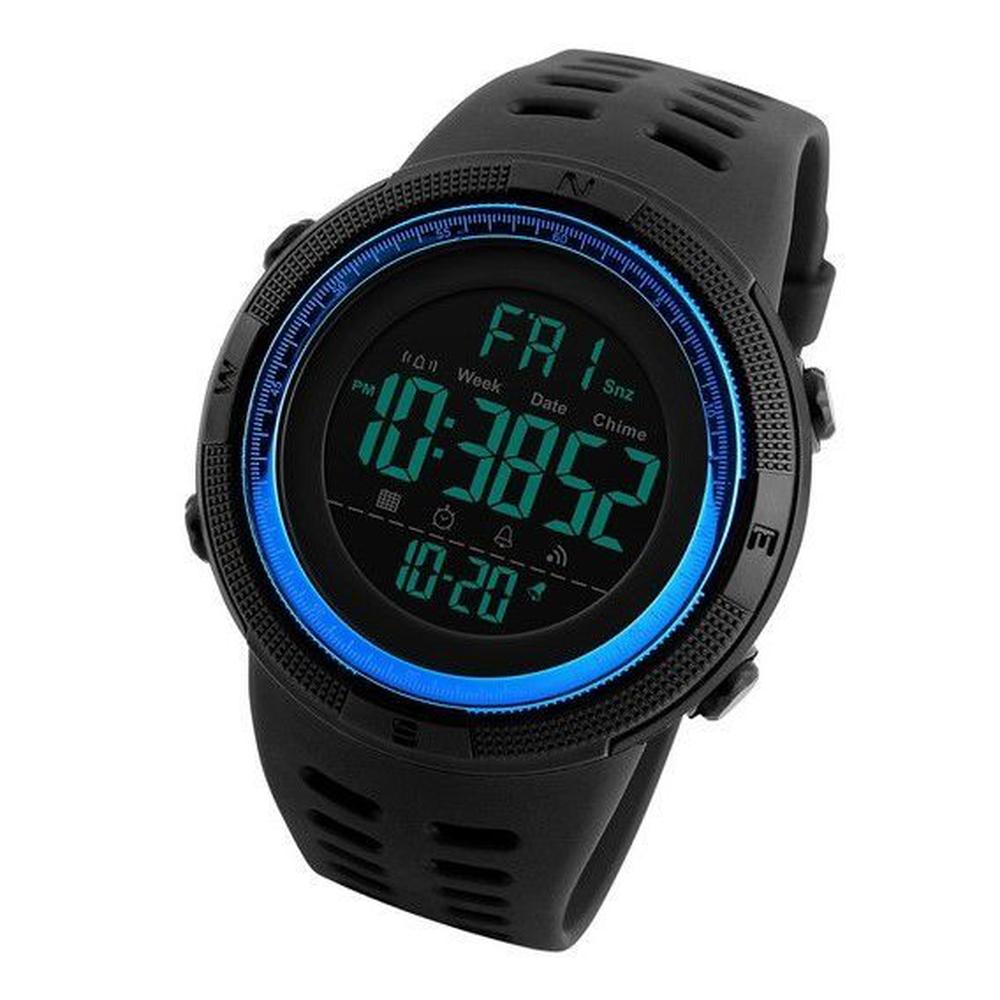 Reloj Digital Black Borde Azul Hombre  Deportivo Navidad Genieka