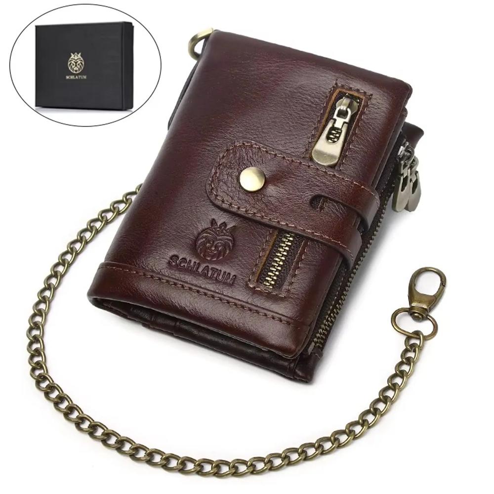 Billetera SCHLATUM Hombre Cuero Genuino y Bloqueo RFID Gran Capacidad - Café - Talla única
