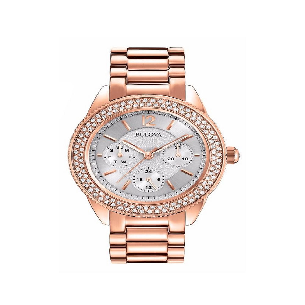 RELOJ BULOVA CRYSTAL ORO ROSA CARATULA BLANCA