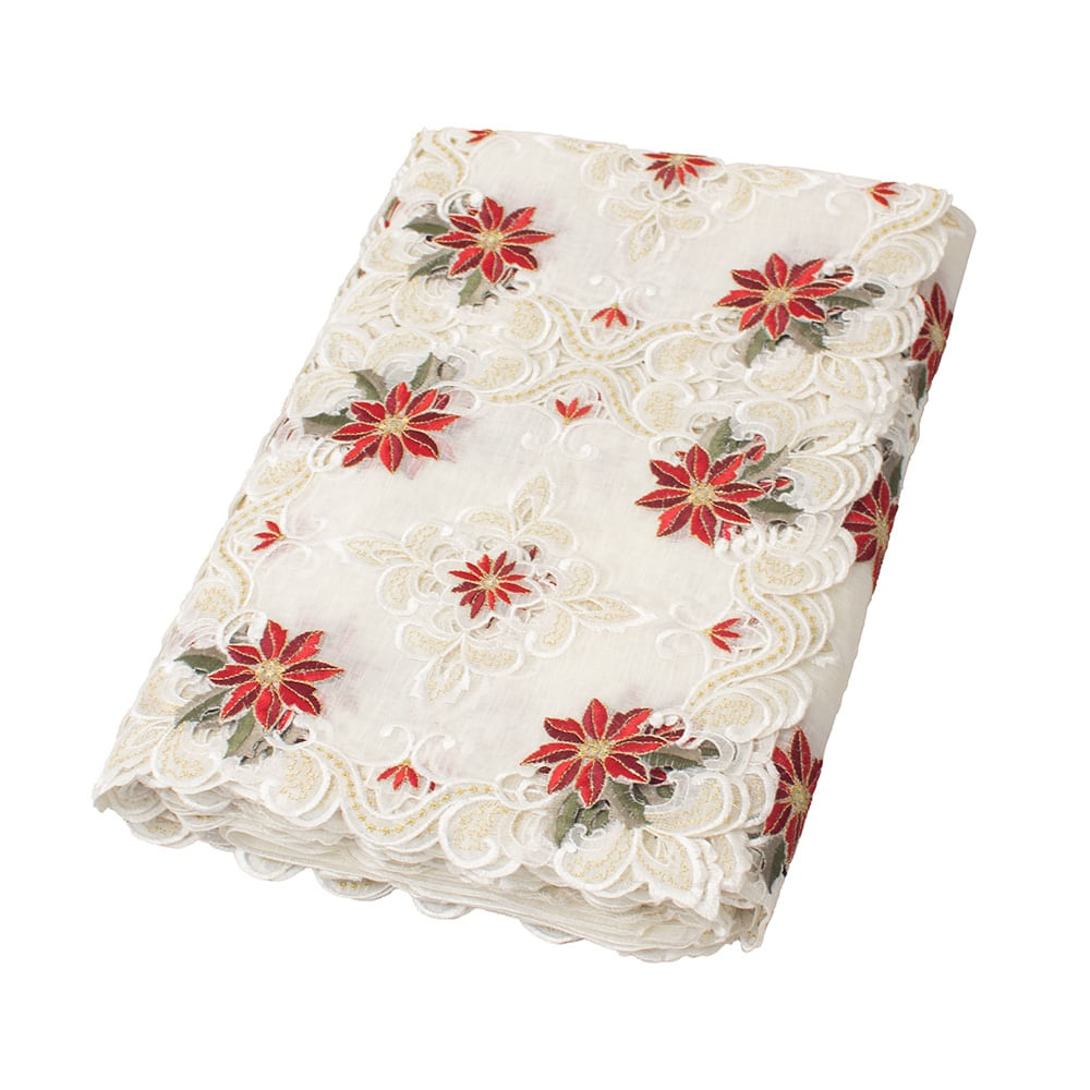 MANTEL PARA 8 SILLAS RECTANGULAR BEIGE DE POINSETTIAS MINI