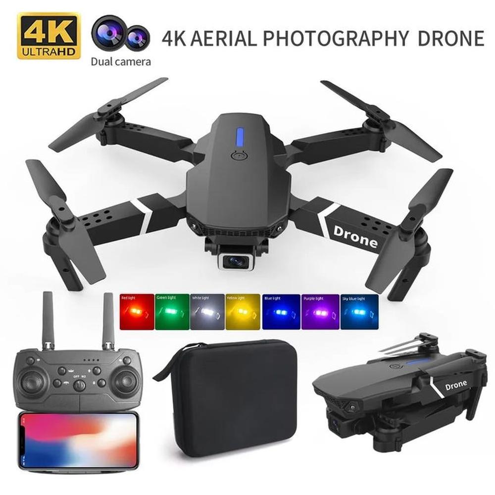 Dron E88 4K + Luz LED 7 Color Cámara HD Plegable WiFi Navidad Genieka