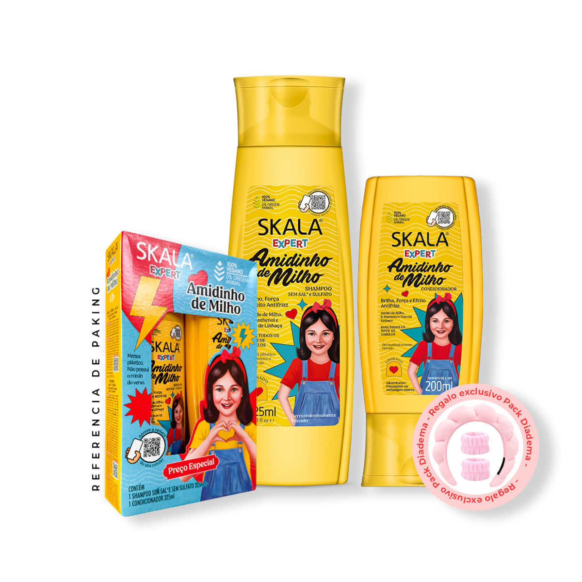 Shampoo 325ml Acondicionador 200ml Almidón De Maíz Kids Regalo Diadema