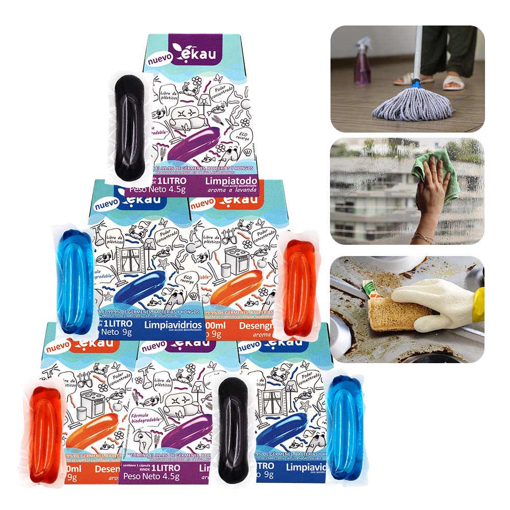 Sixpack Cápsulas de Limpieza - limpiatodo - desengrasante - limpiavidrios