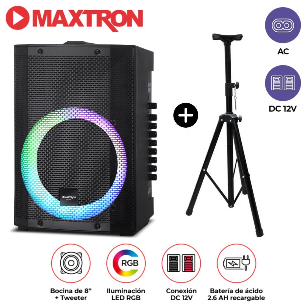 Promo Parlante Portátil Maxtron MX 300 USB, BT, Micrófono + SOPORTE